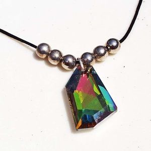 NECKLACE, FACETED STELLAR CELESTIAL CRYSTAL, TAG ON, 26 INCHES, MULTICOLOUR